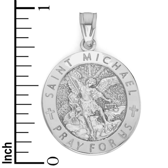 Solid 14k White Gold Saint Michael Pendant - Spiritual Gift for Strength - Picture 4 of 5